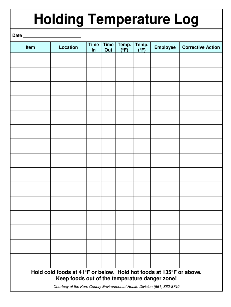 Personal Temperature Log Template