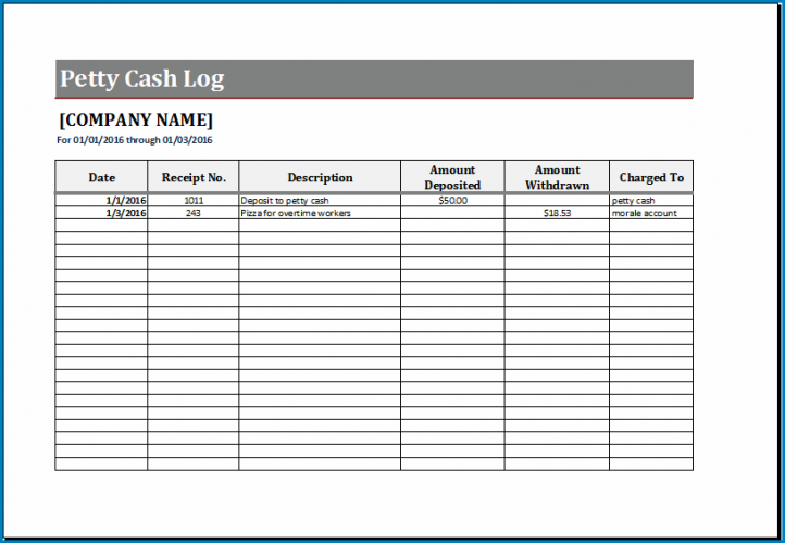 √ Free Printable Petty Cash Log Template