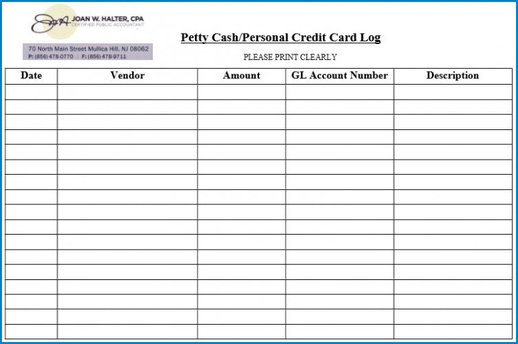 √ Free Printable Petty Cash Log Template