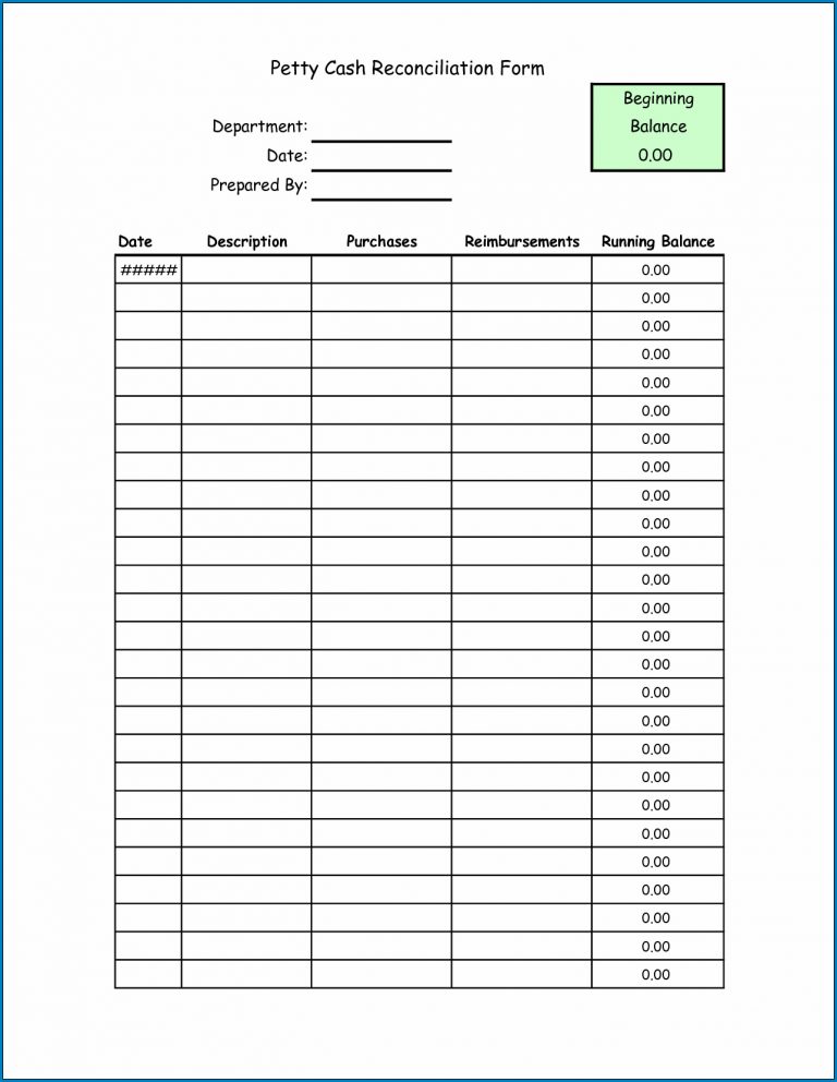 √ Free Printable Petty Cash Reconciliation Form