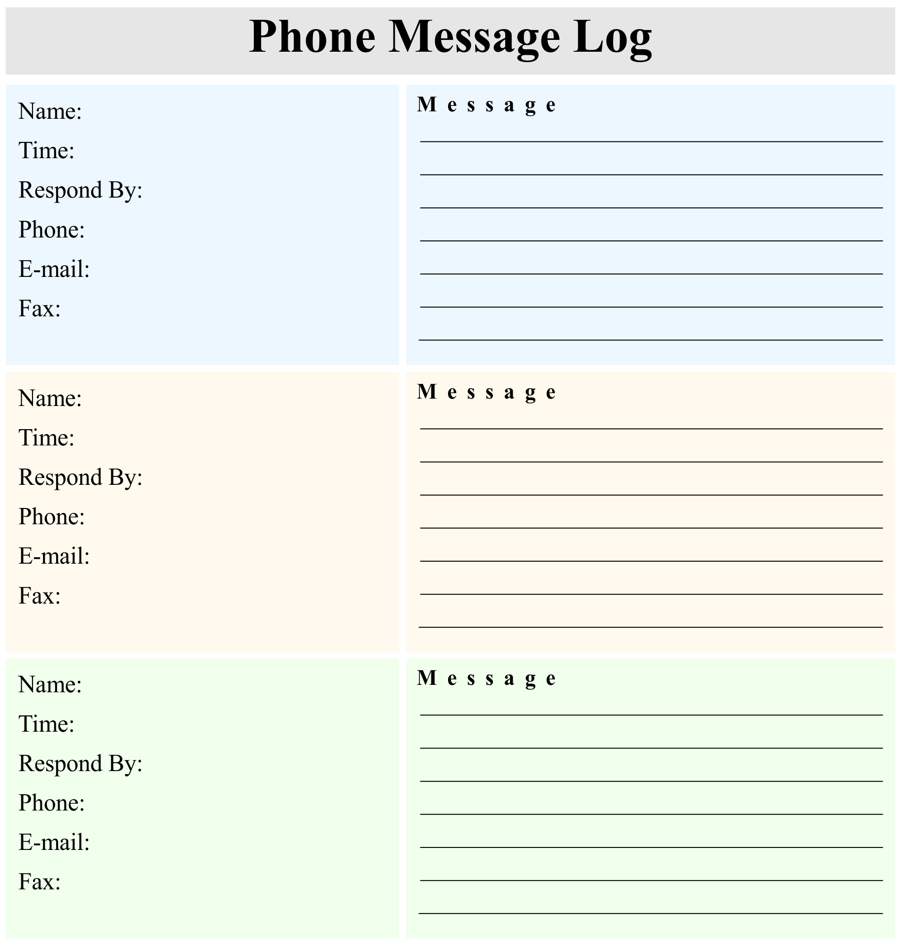 Phone Message Log Template Example