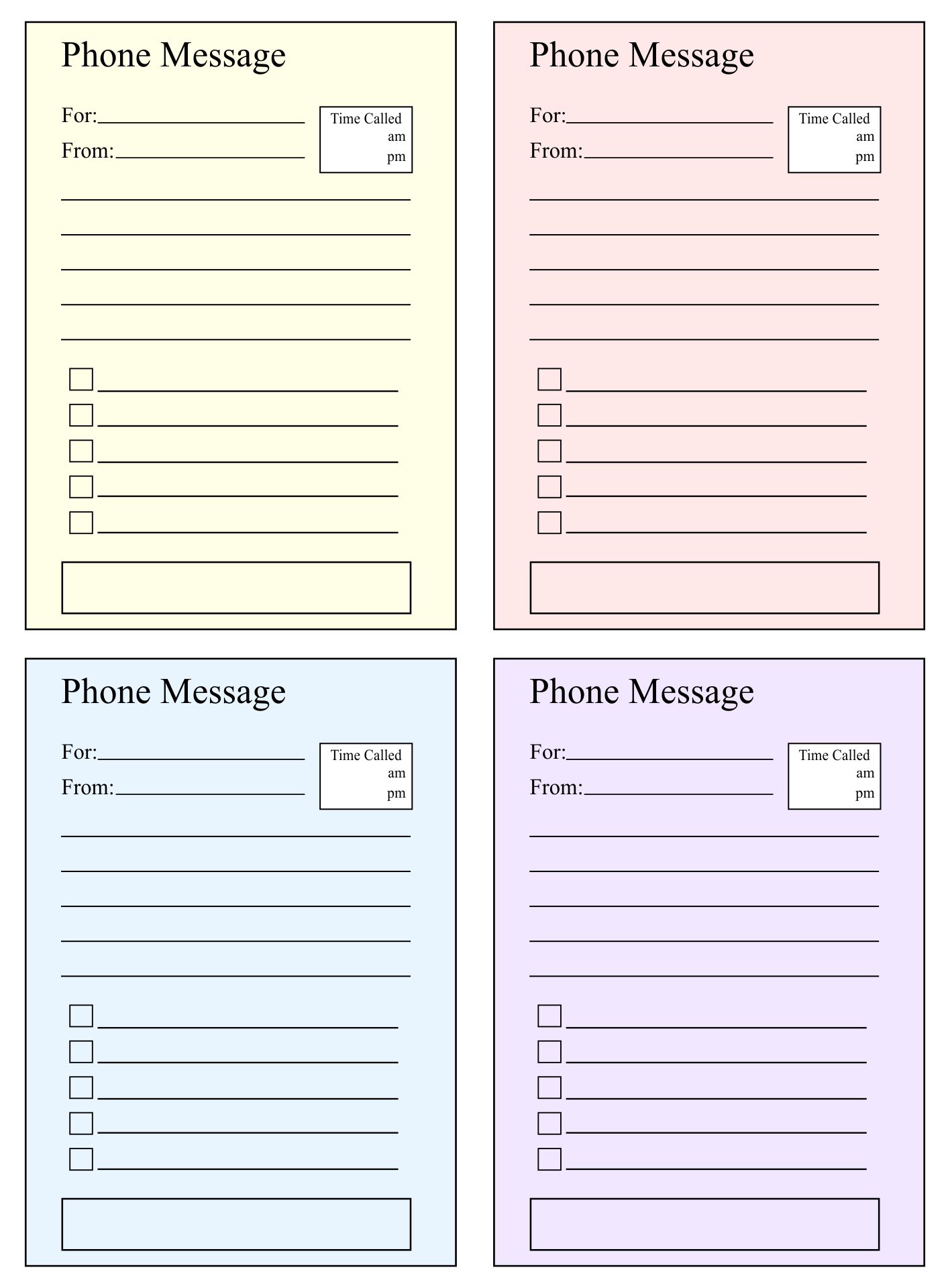 Phone Message Log Template Sample