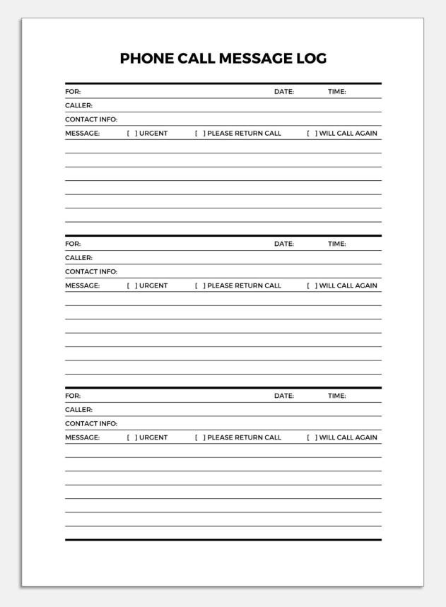 Phone Message Log Template