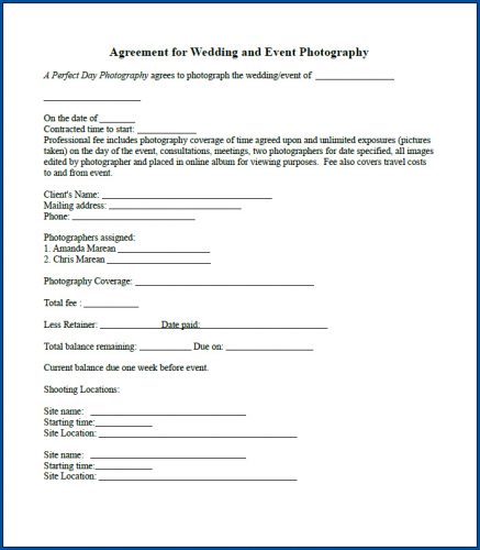 √ Free Printable Photography Contract For Events