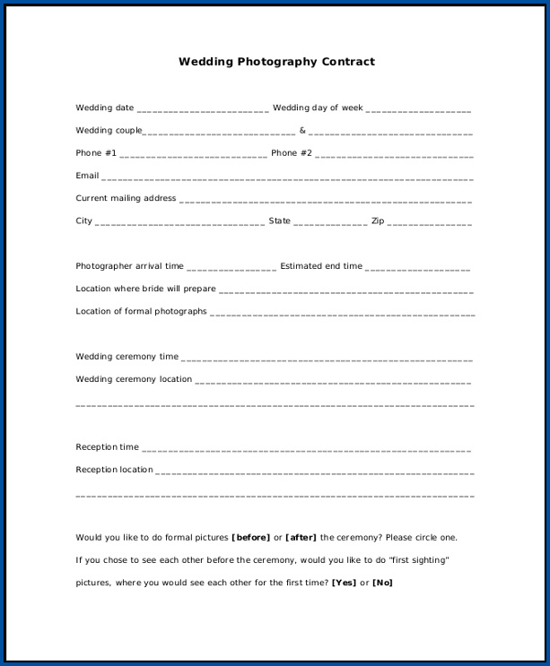 Photography Contract For Wedding Sample