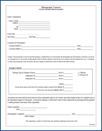 √ Free Printable Photography Contract Template