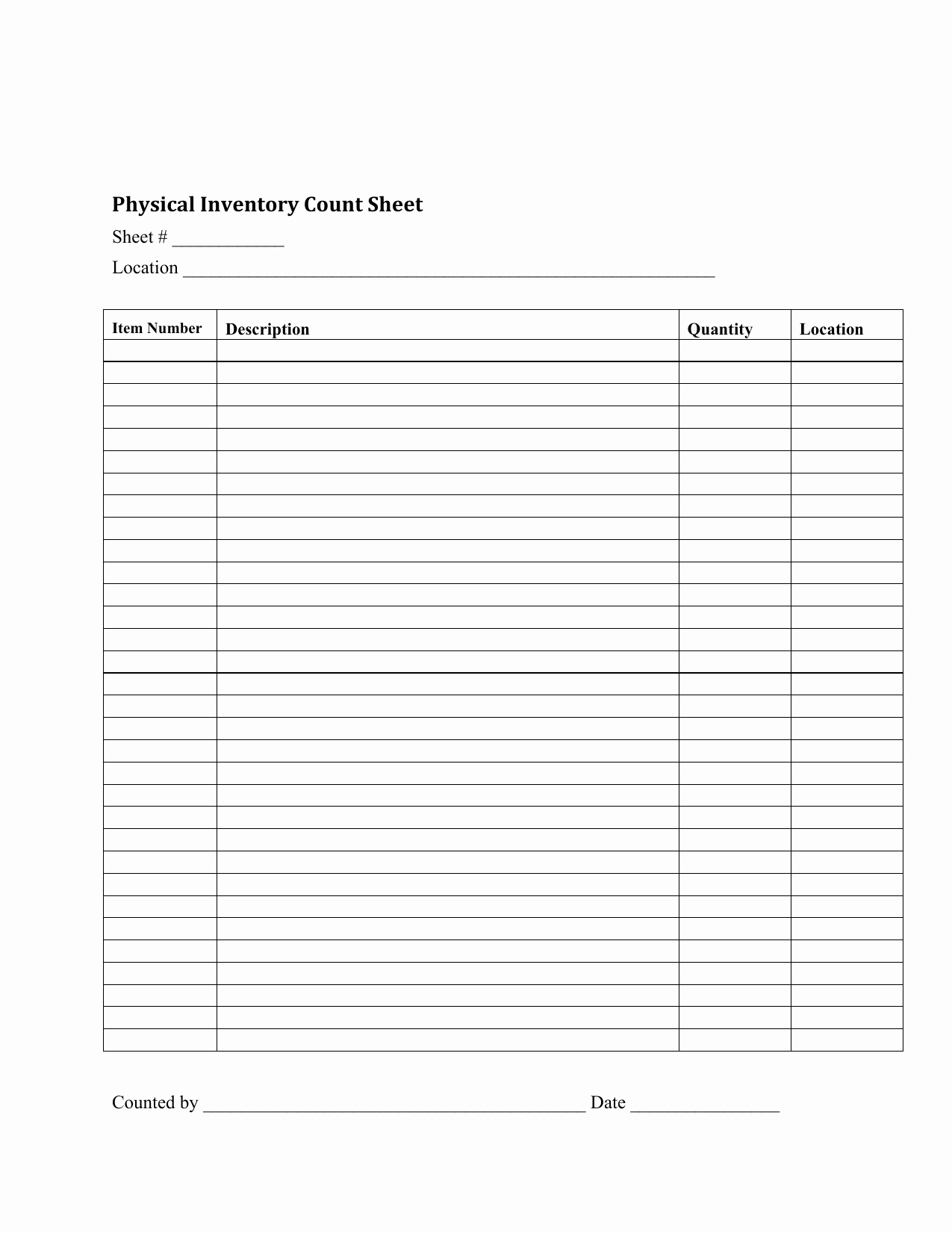 Physical Inventory Count Sheet Template Sample