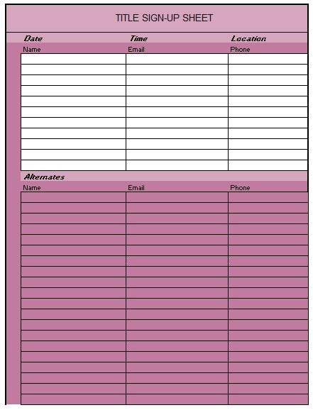 Picnic Sign Up Sheet Template Sample