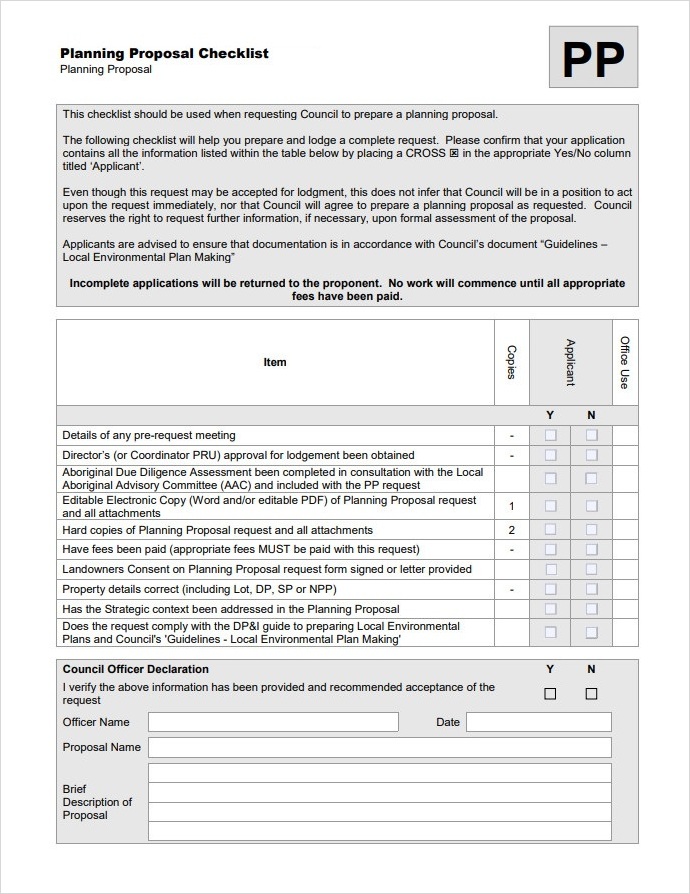 Planning Proposal Checklist Template