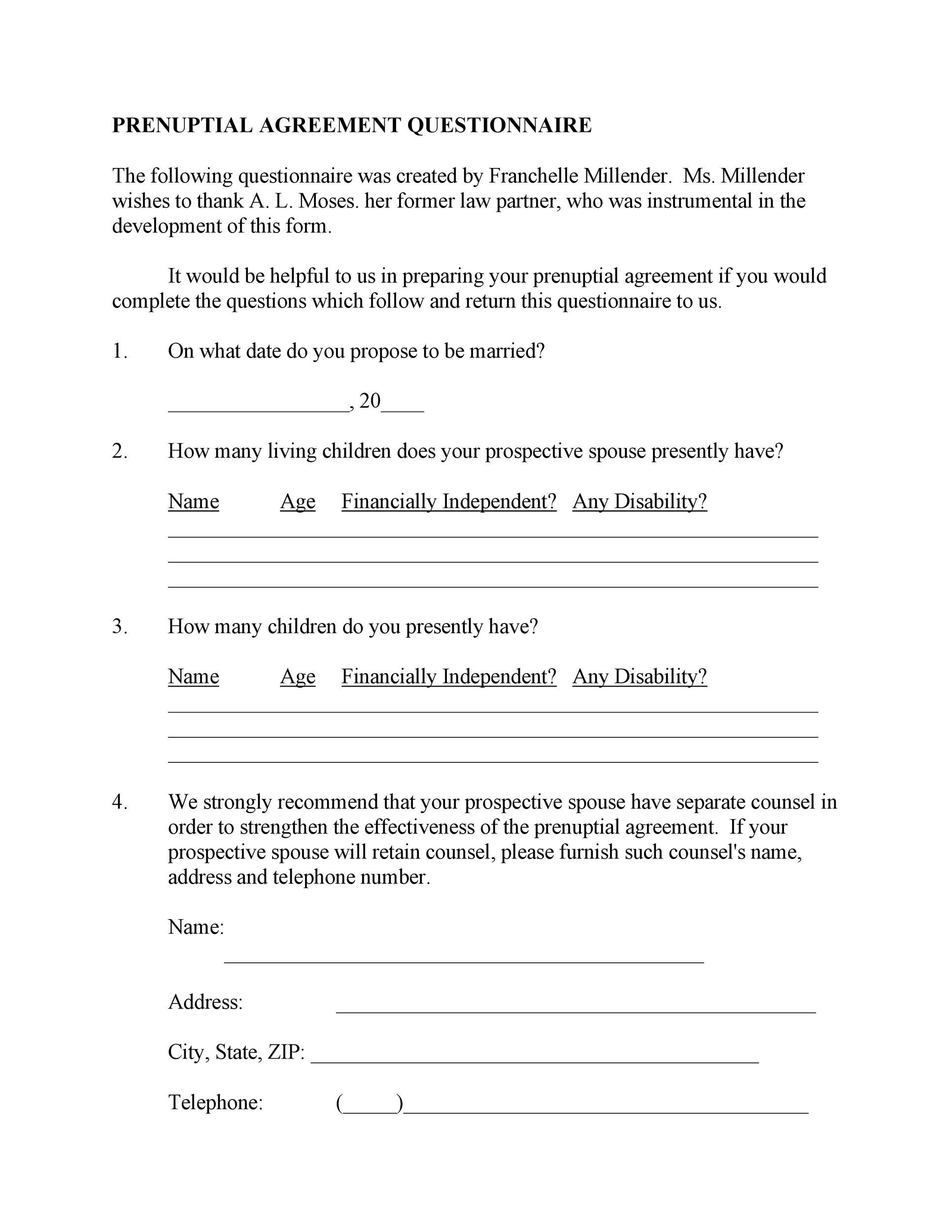 Prenuptial Agreement Template Sample