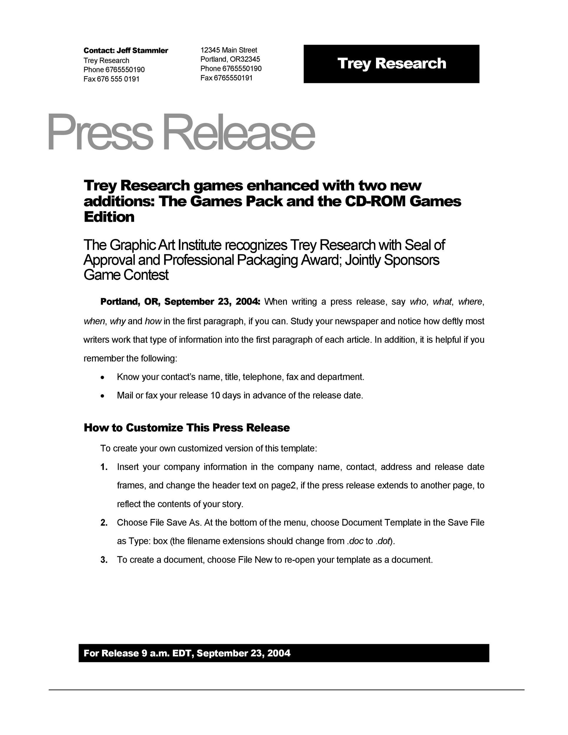 Press Release Template Sample