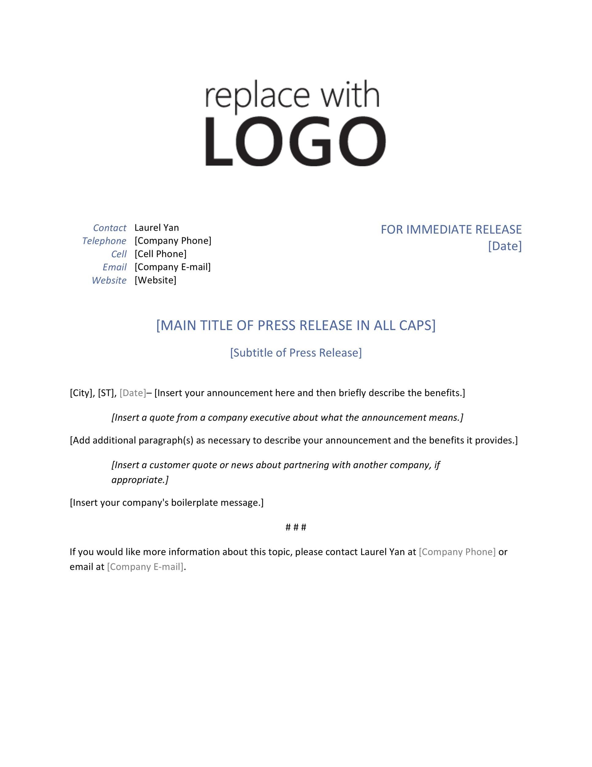 Press Release Template