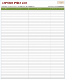 √ Free Printable Price List Template