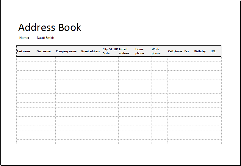 Printable Address List Template Example