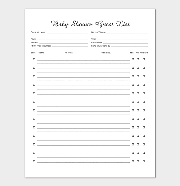 Printable Baby Shower Guest List Template