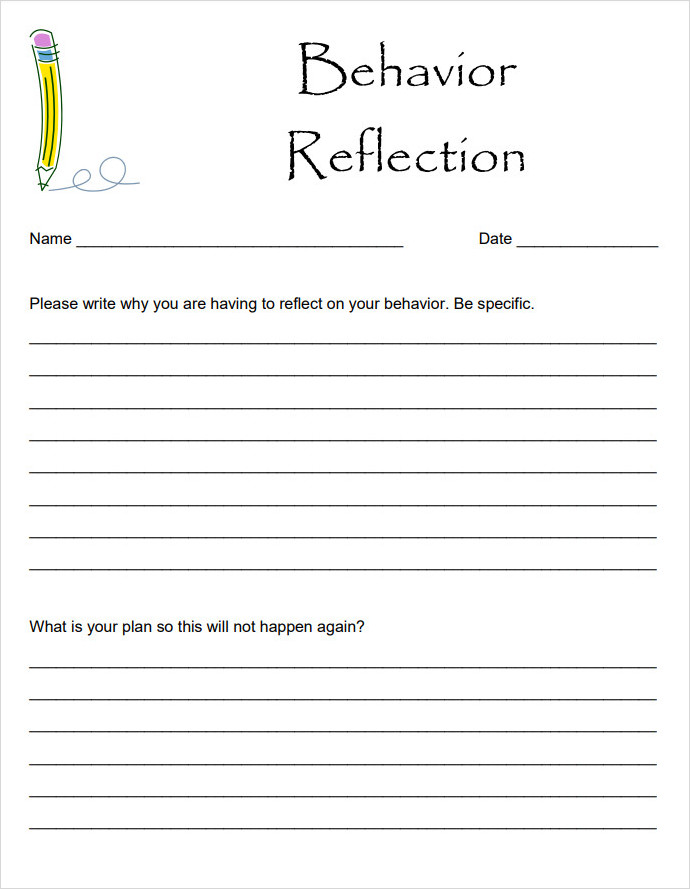 Printable Behavior Reflection Sheet Template