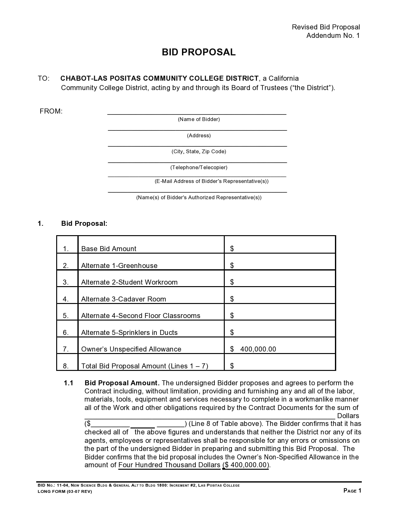 Printable Bid Proposal Template Sample