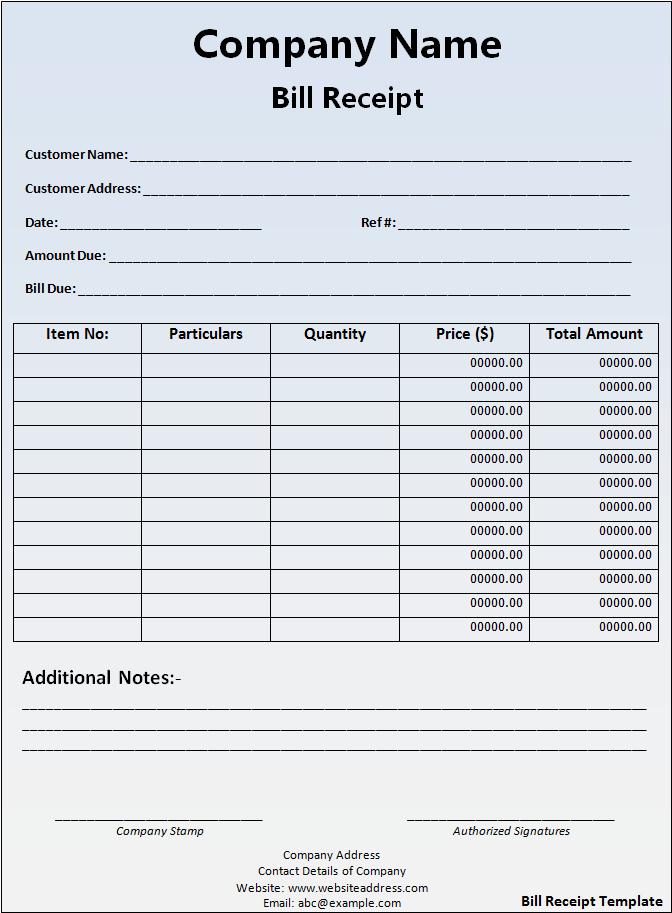 Printable Bill Receipt Template