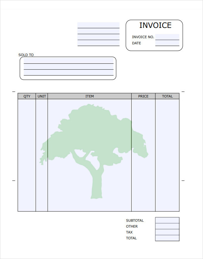 Printable Blank Lawn Care Invoice Template