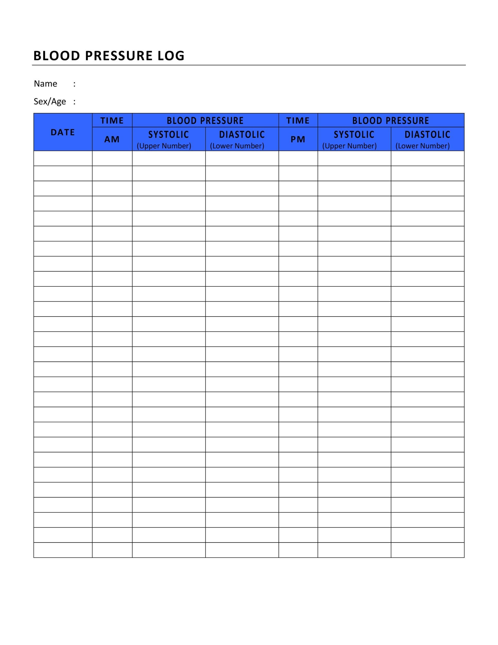 Printable Blood Pressure Tracker Template Sample