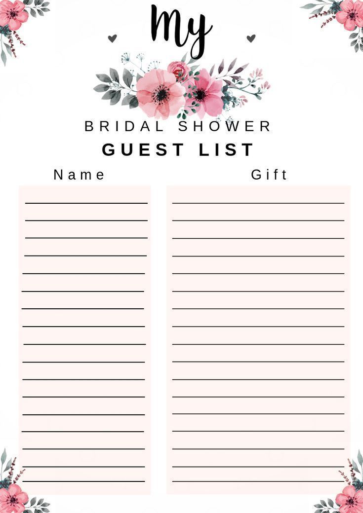 Printable Bridal Shower Guest List Template Sample