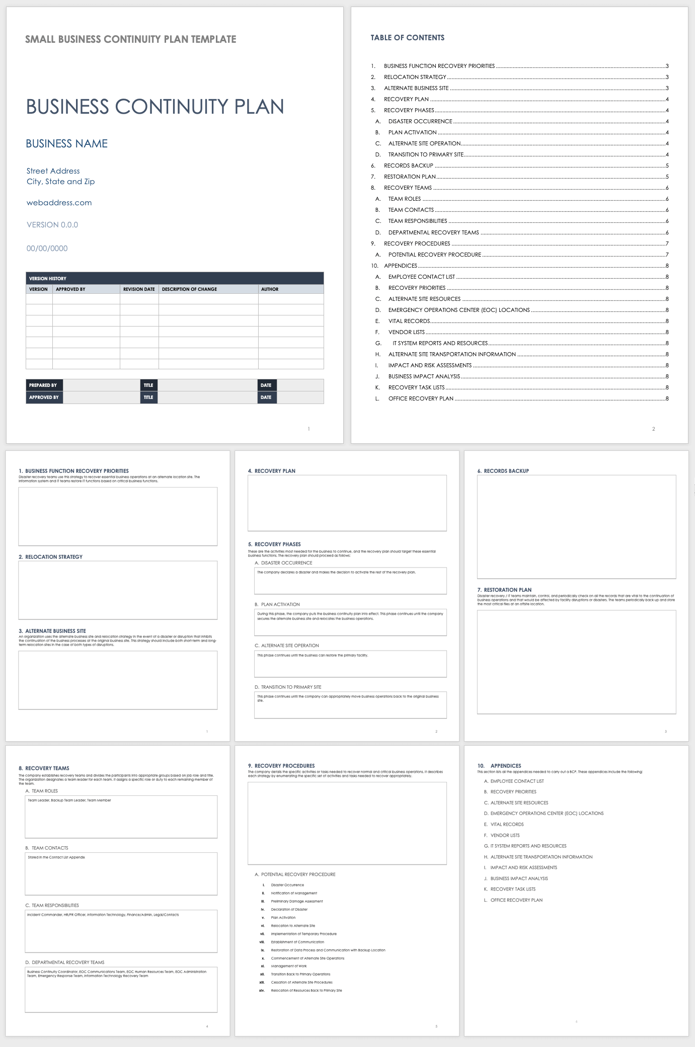 Printable Business Continuity Plan Template