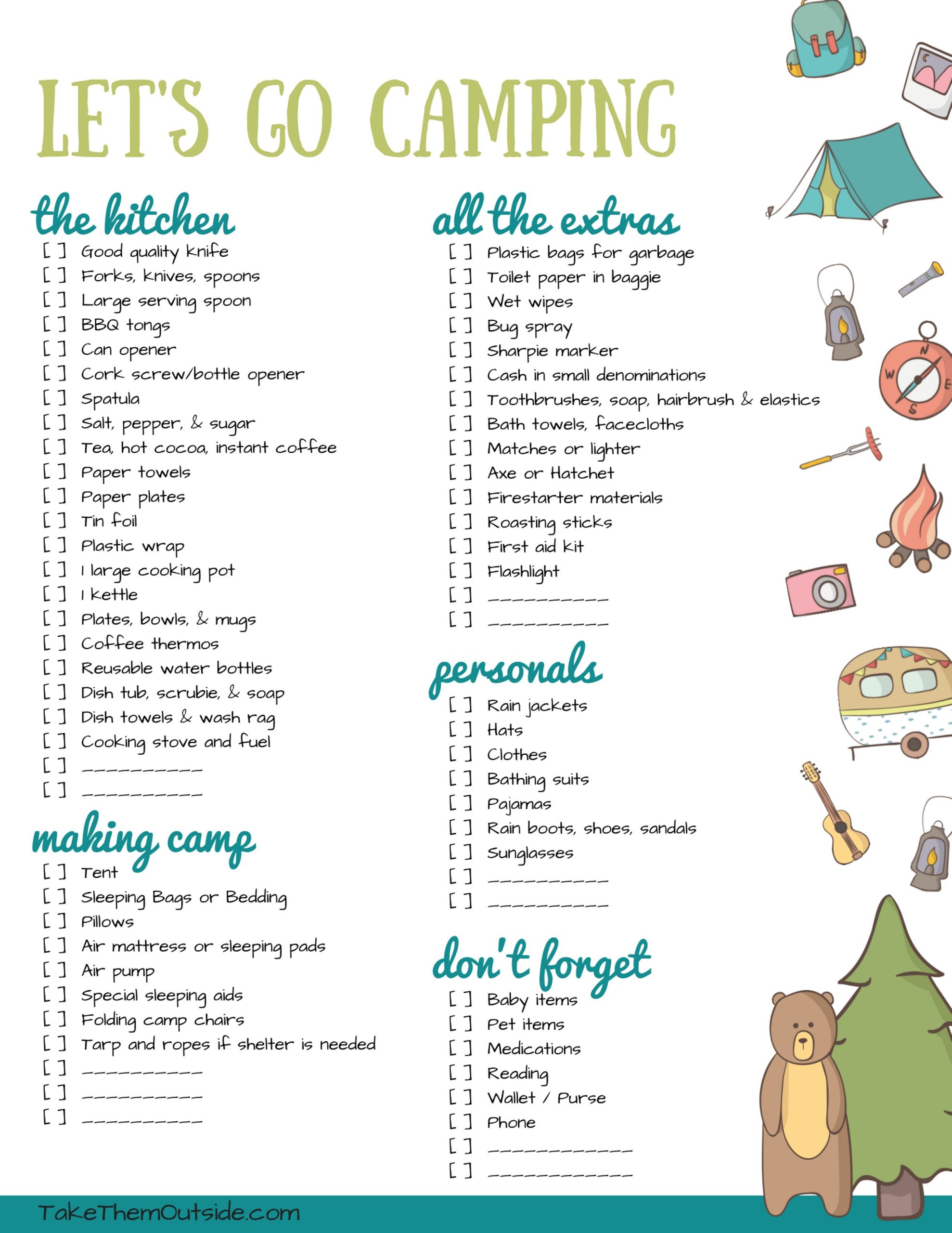 Printable Camping Checklist Template Example