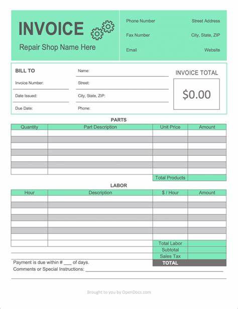 Printable Car Repair Receipt Template Example