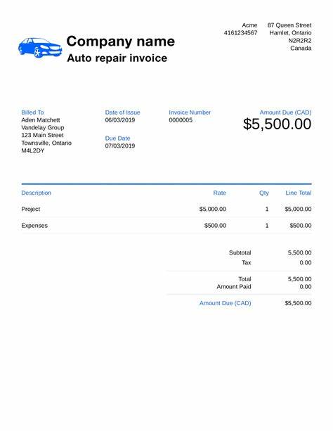 Printable Car Repair Receipt Template Sample