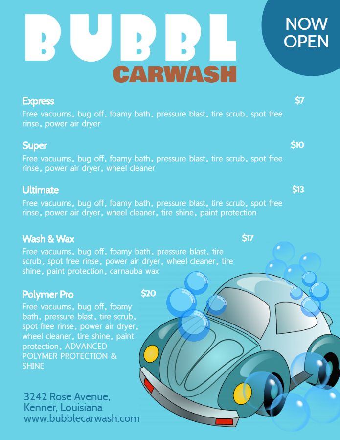 Printable Car Wash Price List Template Example