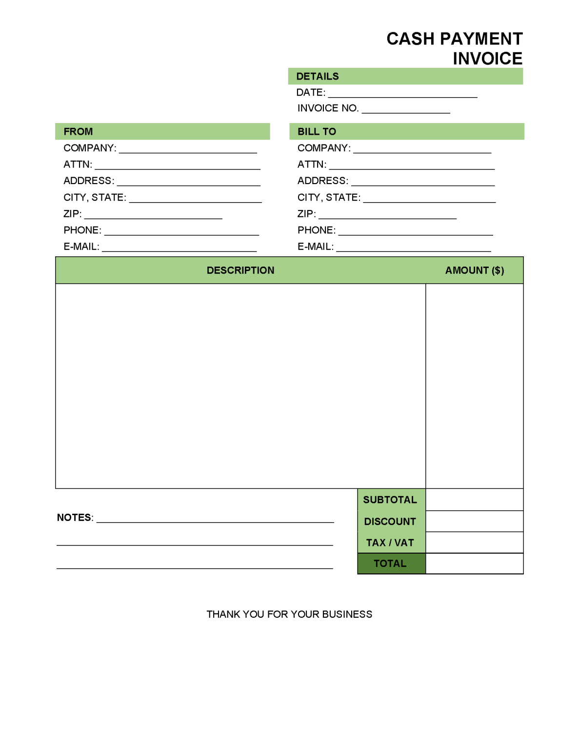 √ Printable Cash Bill Template