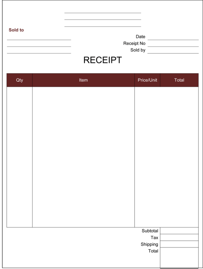 Printable Cash Bill Template Sample