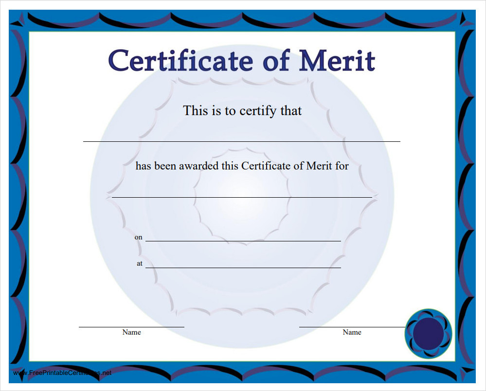 Printable Certificate of Merit Template