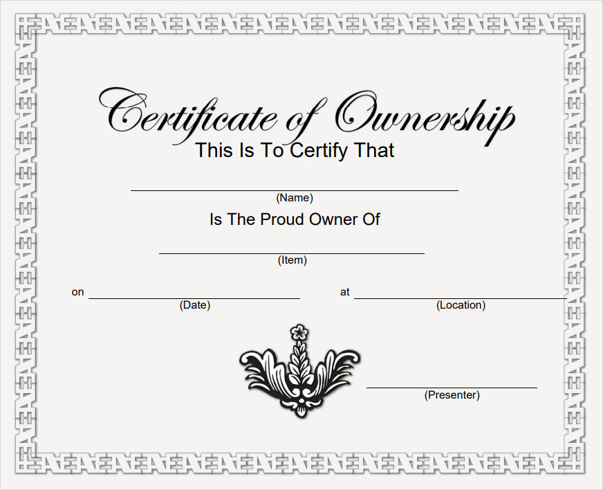 Printable Certificate of Ownership Template