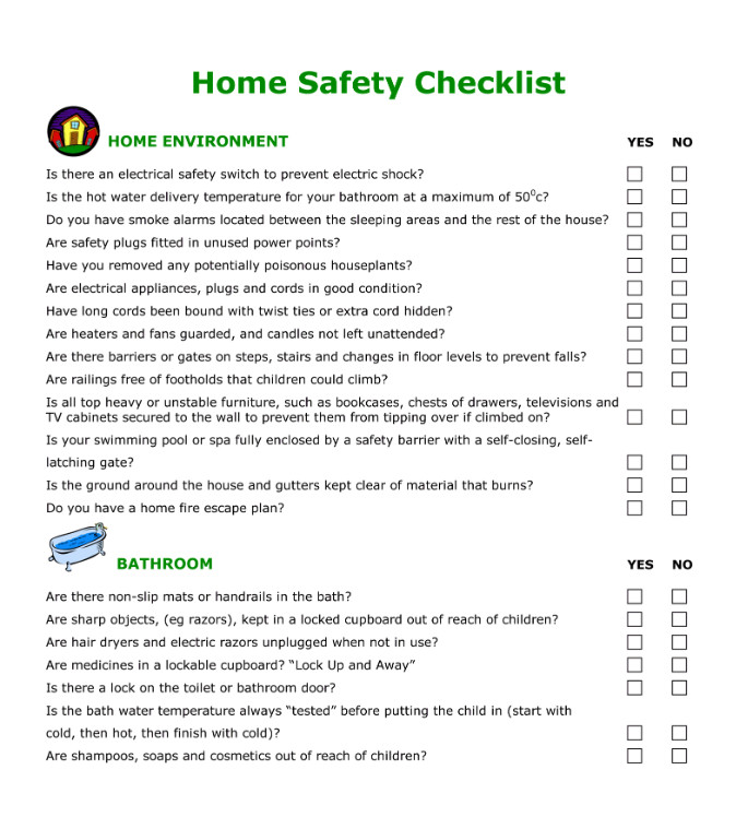 Printable Children Safety Checklist Template