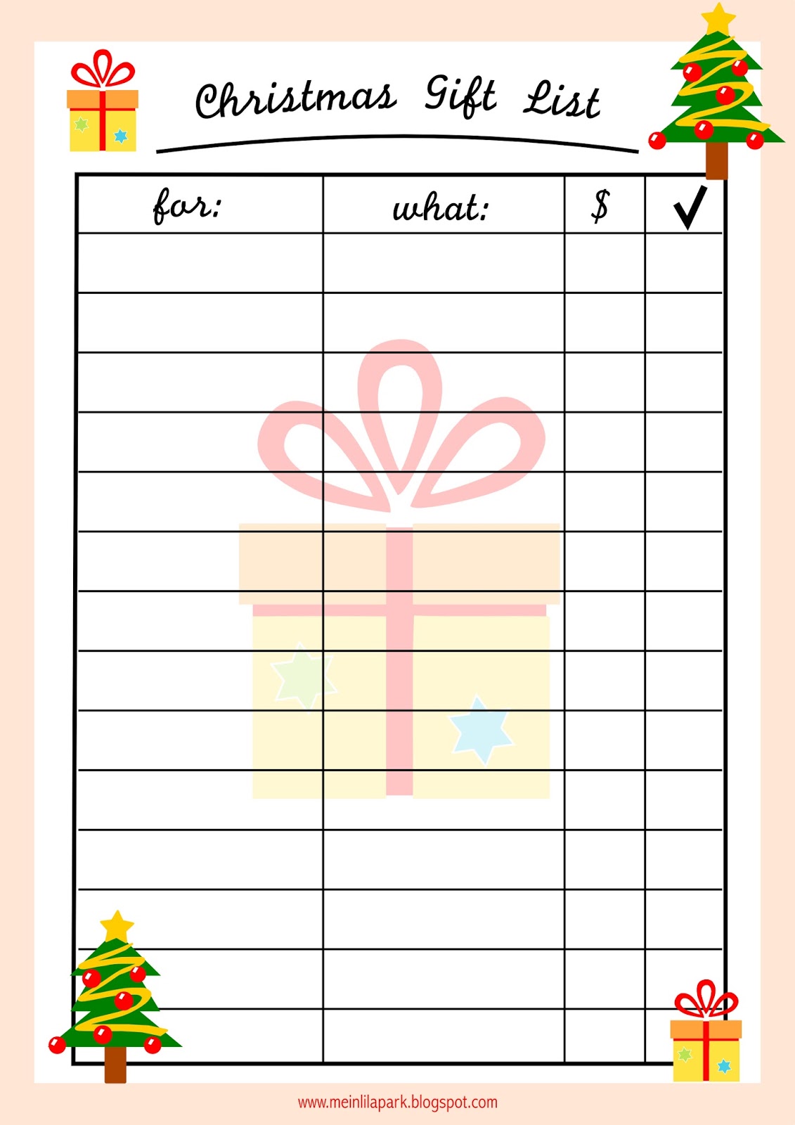 Printable Christmas Gift List Template Example