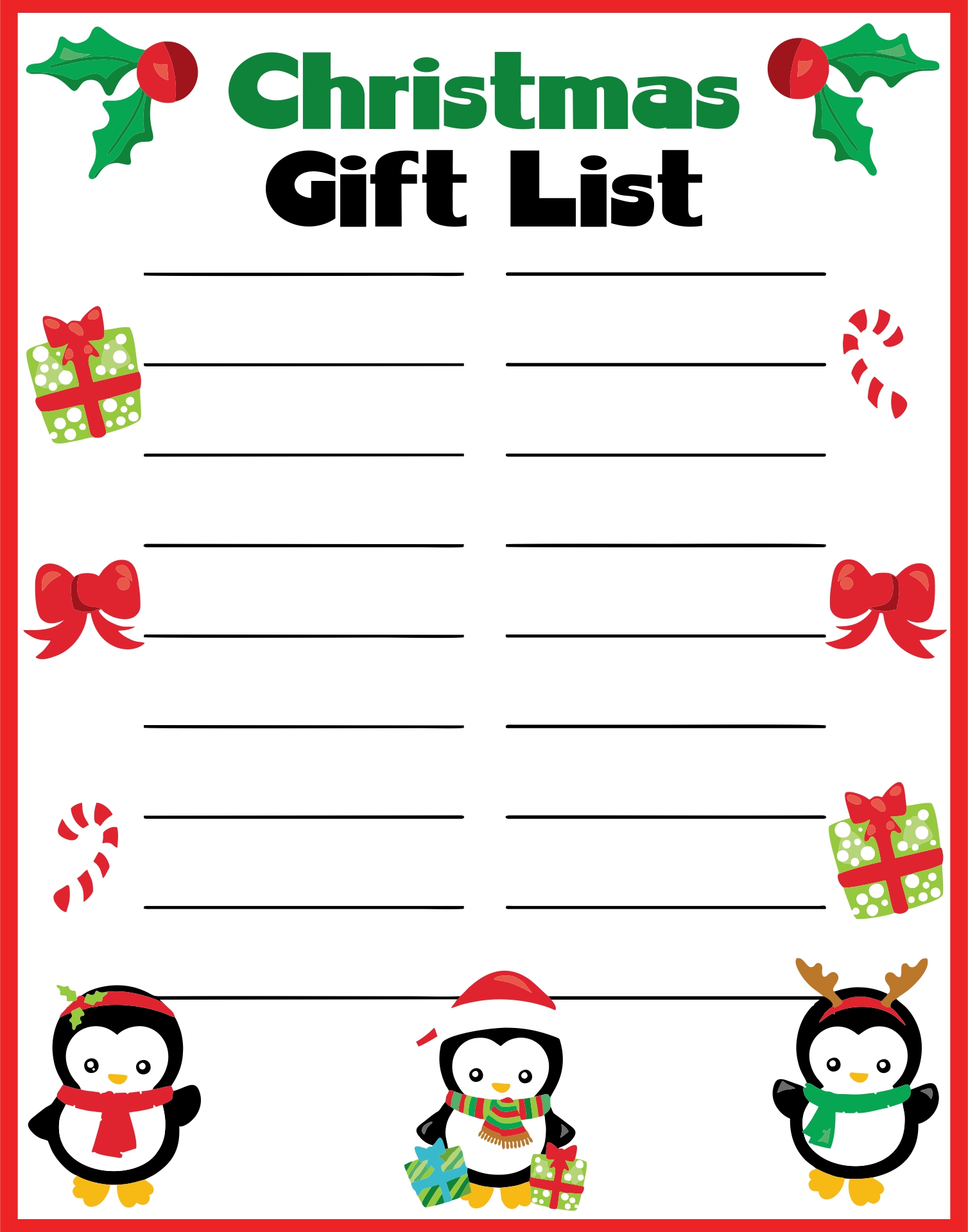 Printable Christmas Gift List Template Sample