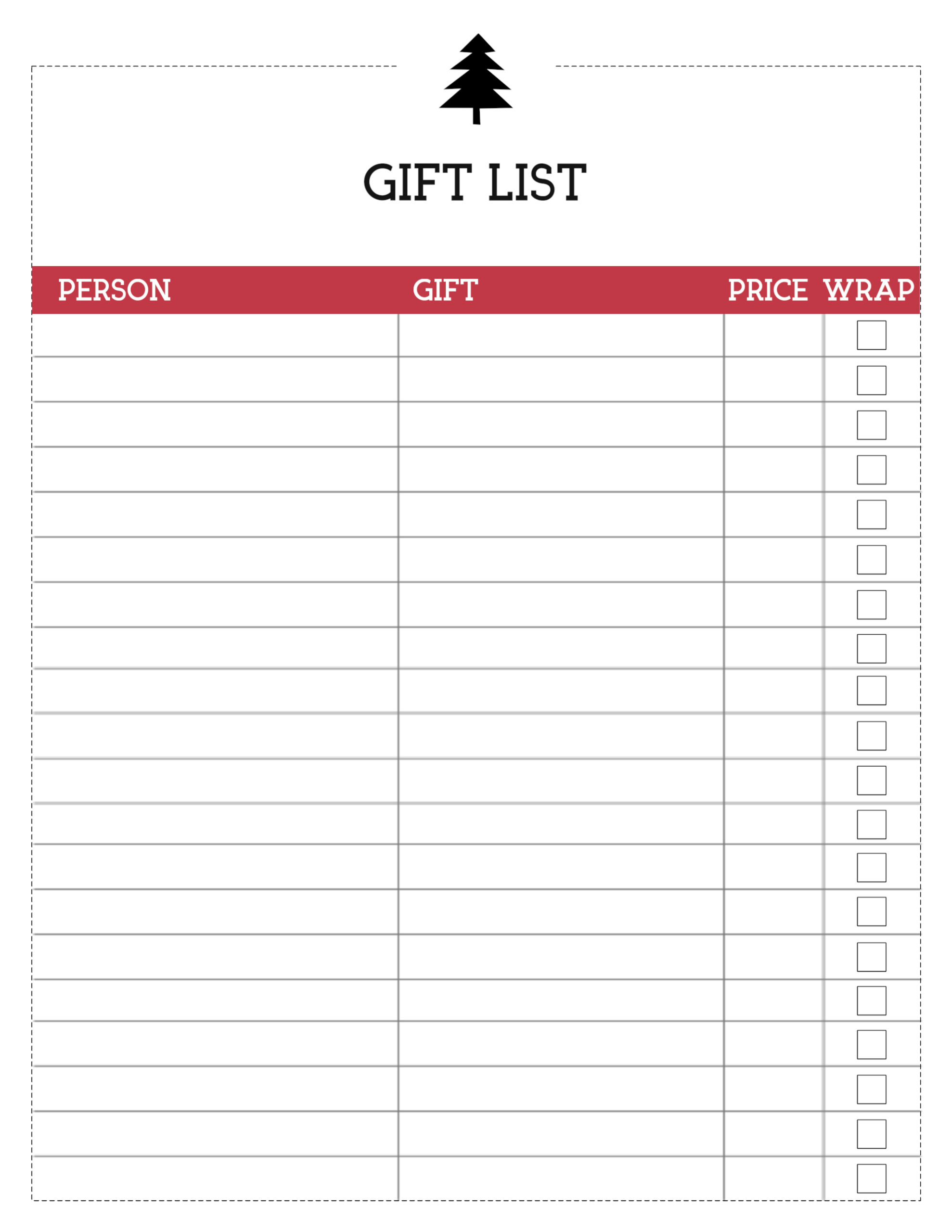 Printable Christmas Gift List Template