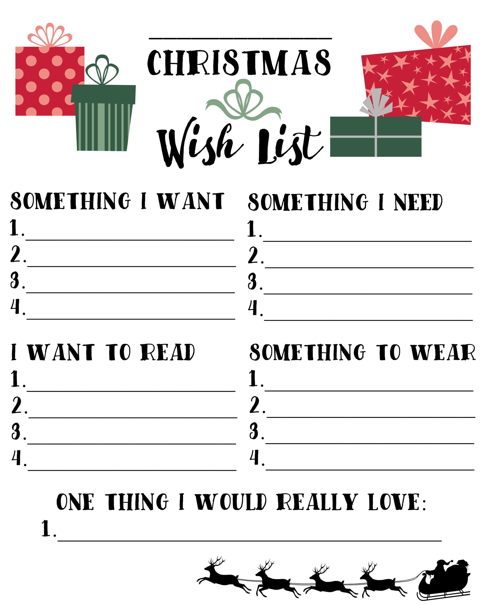 Printable Christmas Wish List Template Sample