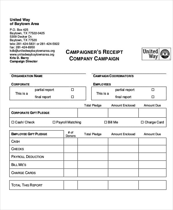 Printable Company Receipt Template Sample