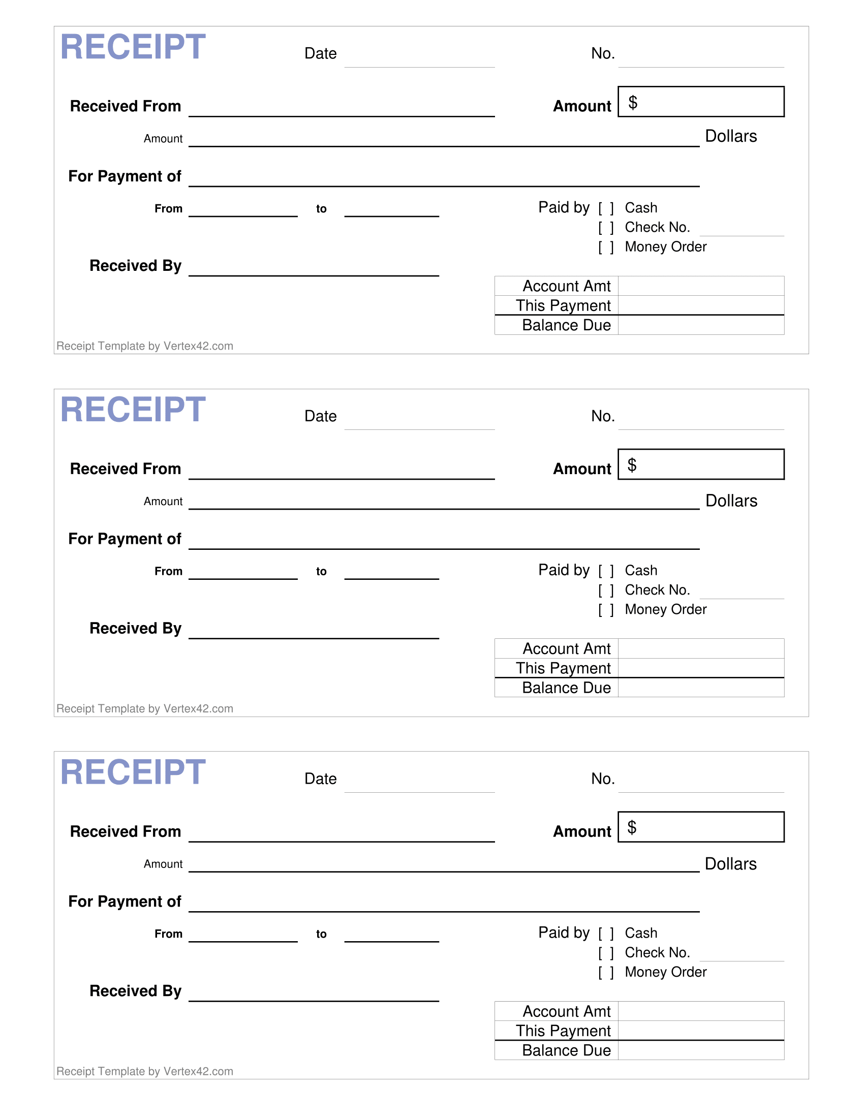 Printable Contractor Receipt Template Sample