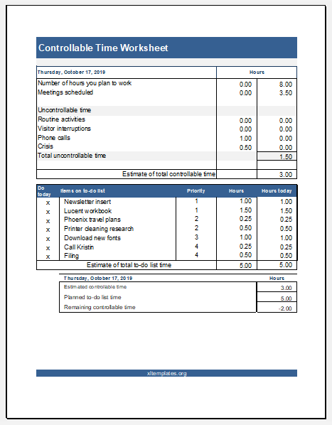 Printable Controllable Time Worksheet Template Example