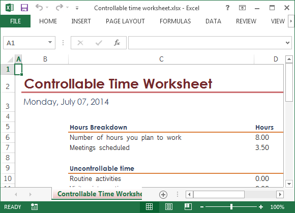 Printable Controllable Time Worksheet Template Sample