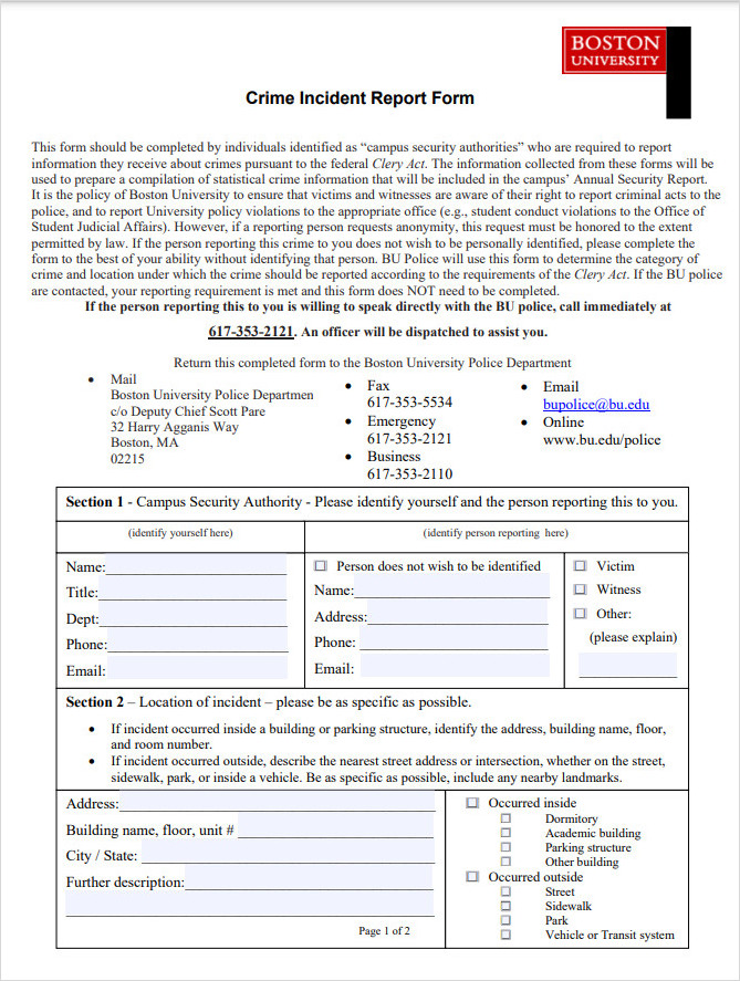 Printable Crime Incident Report Form