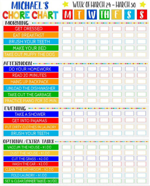 Printable Daily Chore List Template