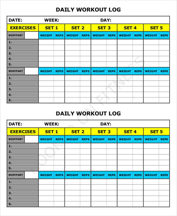 Printable Daily Workout Log Template Sample