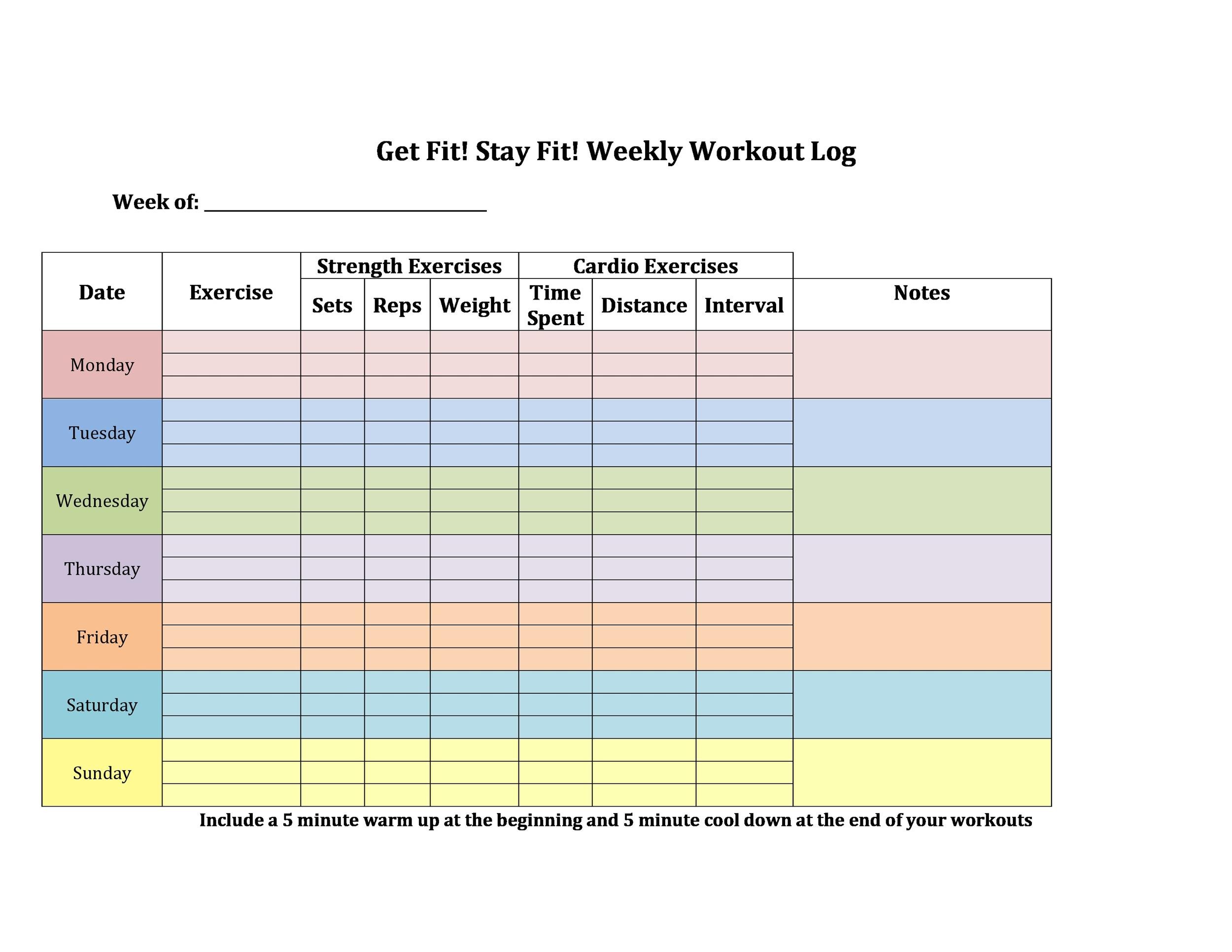 Printable Daily Workout Log Template