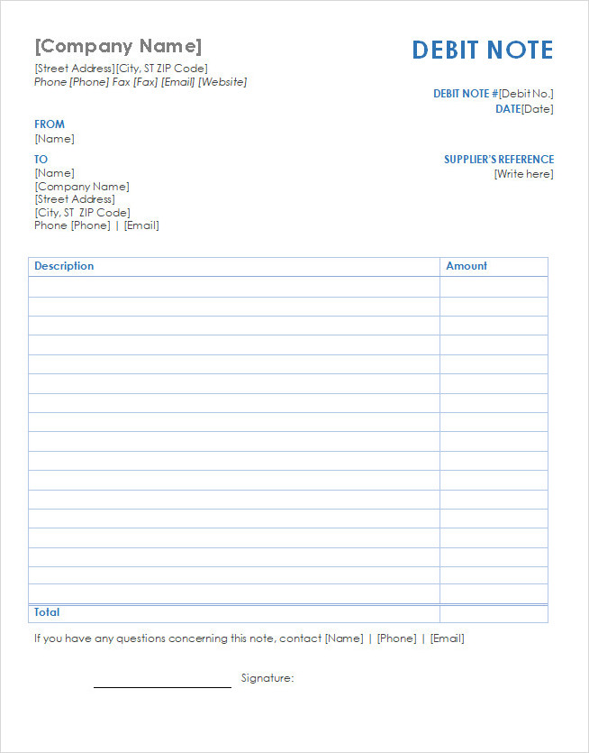 Printable Debit Note Template