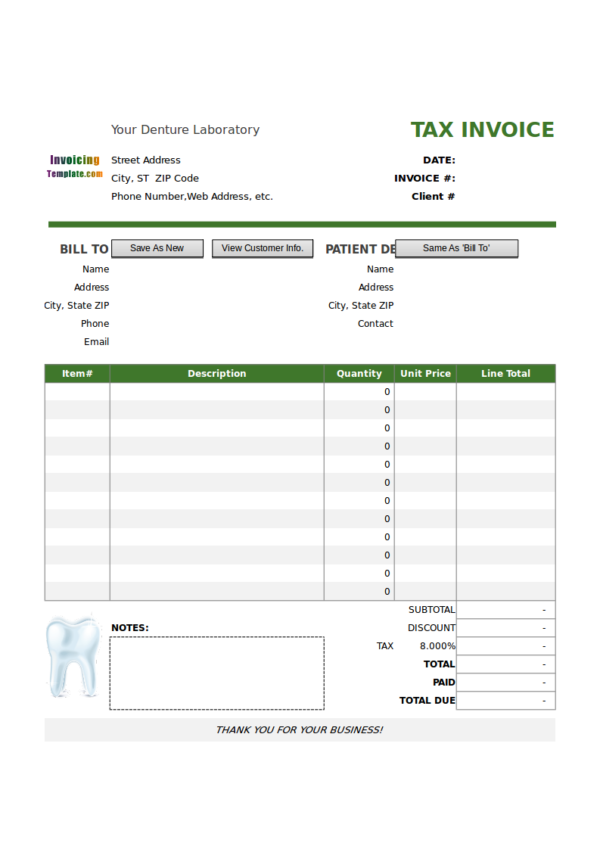 Printable Dental Receipt Template Sample