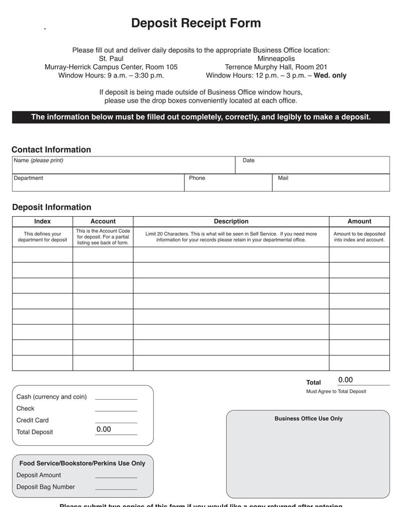 Printable Deposit Receipt Template Example